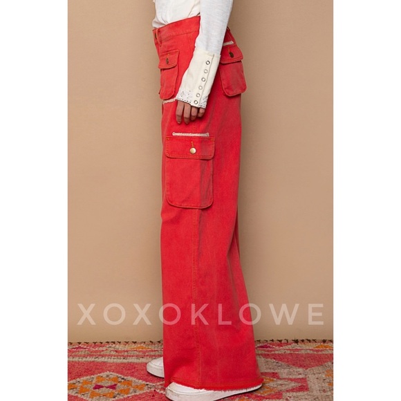 POL Red Cargo Pants Wide Leg Loose Slouchy Fit - Picture 6 of 15
